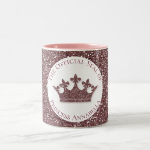 Caneca De Café Em Dois Tons Coroa de Princesa Brilho Rosa Nome Personalizado