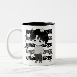 Caneca De Café Em Dois Tons Coroa Impassível Ilustração Gráfica Chibi Relatabl