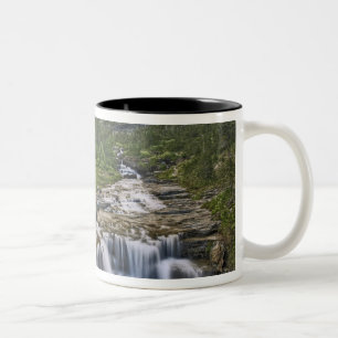 Caneca De Café Em Dois Tons Córrego em cascata, Parque Nacional Glacier,