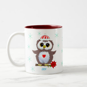 Caneca De Café Em Dois Tons Coruja Branca e Flocos de Neve