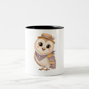 Caneca De Café Em Dois Tons Coruja Caprichosa com Chapéu de Palha
