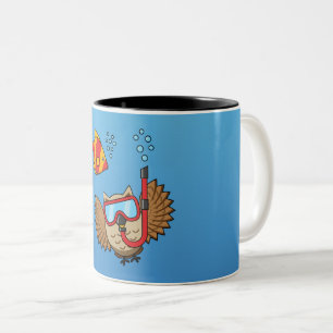 Caneca De Café Em Dois Tons Coruja com Máscara Snorkel e Peixes Tropicais