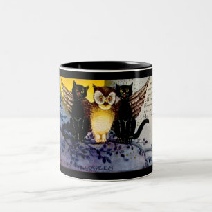 Caneca De Café Em Dois Tons Coruja das Halloween e Gatos Negros