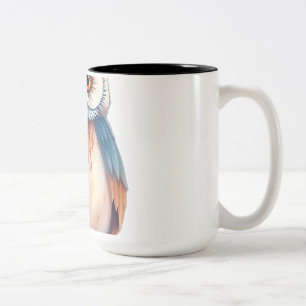 Caneca De Café Em Dois Tons Coruja de Aquarela com Elementos Estrelados