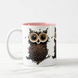 Caneca De Café Em Dois Tons Coruja de Arte de Grão de Café