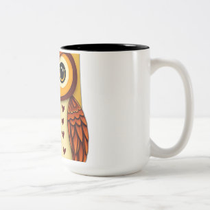 Caneca De Café Em Dois Tons Coruja de Arte Folclórica com Cores de Outono