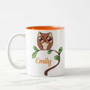 Caneca De Café Em Dois Tons Coruja de Corte Personalizada