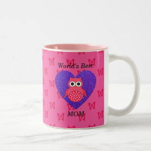 Caneca De Café Em Dois Tons Coruja do rosa da mamã dos mundos a melhor