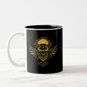 Caneca De Café Em Dois Tons Coruja Guardiã Celestial Arte de Halo Solar