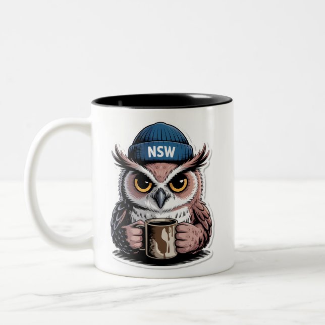 Caneca De Café Em Dois Tons Coruja Noturna Mal-Humorada (Esquerda)