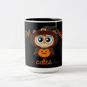 Caneca De Café Em Dois Tons Coruja/Queda/Outono/Halloween/abóbora