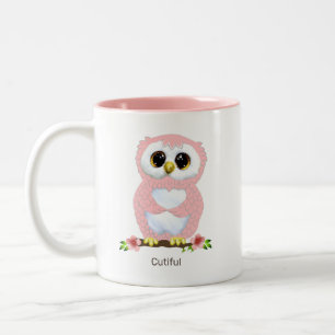 Caneca De Café Em Dois Tons Coruja Rosa Fofo Desenho & Caligrafia