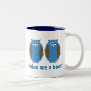 Caneca De Café Em Dois Tons Corujas gêmeas azuis