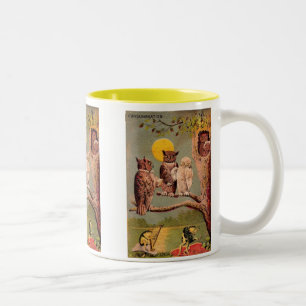 Caneca De Café Em Dois Tons Corujas Vintage