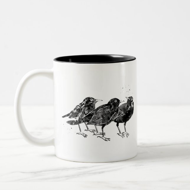 Caneca De Café Em Dois Tons Corvo,Aves Raven (Esquerda)