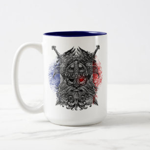 Caneca De Café Em Dois Tons Corvos de Odin espadas Mitologia Viking França ban