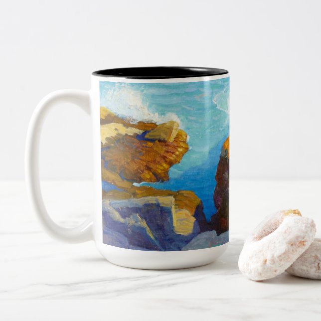 Caneca De Café Em Dois Tons Costa do Maine por Newell Convers Wyeth (Com Donut)