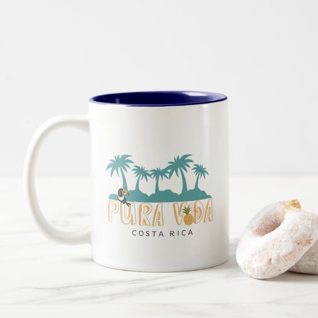 Caneca De Café Em Dois Tons Costa Rica Pura Vida Toucan na praia (Com Donut)