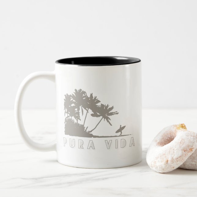 Caneca De Café Em Dois Tons Costa Rica Surfista Pura Vida (Com Donut)