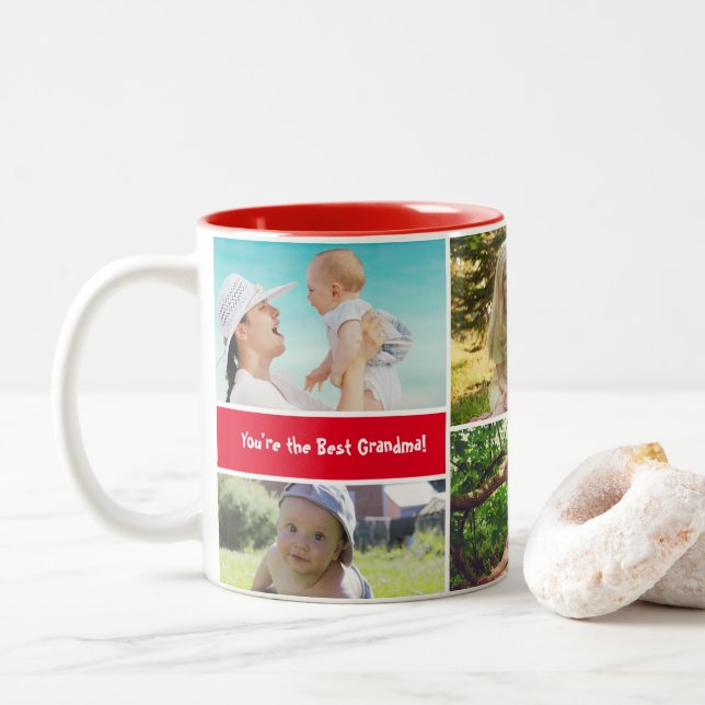 Caneca De Café Em Dois Tons Costume personalizado da foto de família colagem (Com Donut)