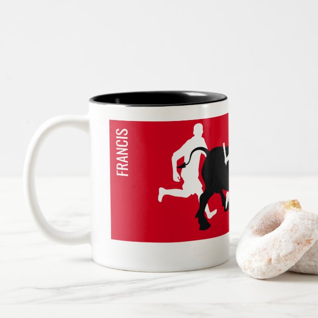 Caneca De Café Em Dois Tons Costume, San Fermin Pamplona, funcionamento do (Com Donut)