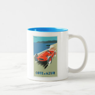 Caneca De Café Em Dois Tons Cote d Azur viagens vintage francês