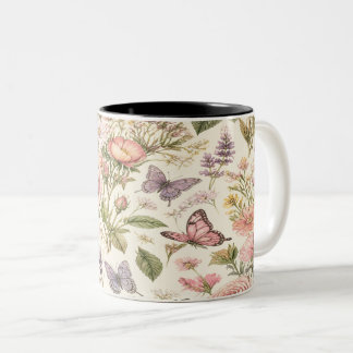 Caneca De Café Em Dois Tons Cottagecore Butterflies Flowers Mug