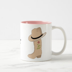 Caneca De Café Em Dois Tons Country Beige Hat e Boots com Flor