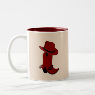 Caneca De Café Em Dois Tons Country Red Hat e Boots no bege