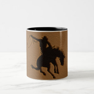 Caneca De Café Em Dois Tons Couro Western Selvagem Oeste Rustico País Cowboy