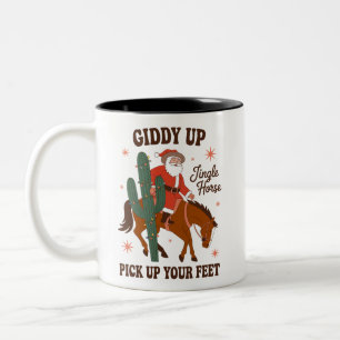 Caneca De Café Em Dois Tons Cowboy Giddy Up Jingle Horse Pegar Seus Pés