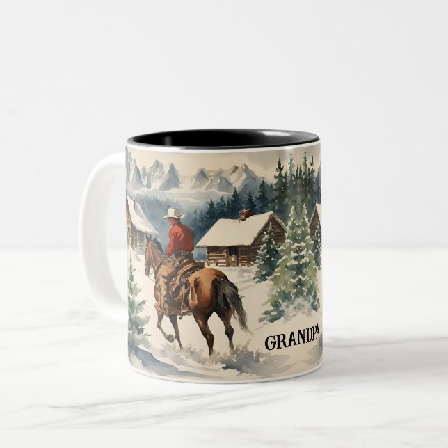 Caneca De Café Em Dois Tons Cowboy Ocidental Personalizado (Frente Esquerda)
