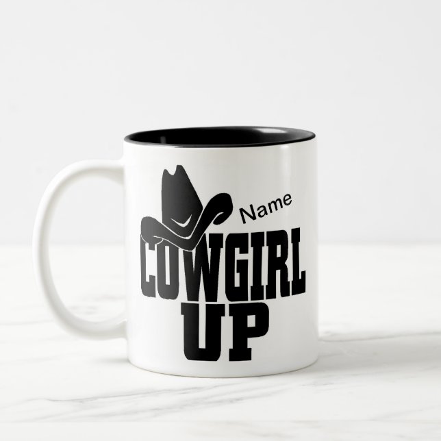 Caneca De Café Em Dois Tons Cowgirl Personalizável Coffee Mug (Esquerda)