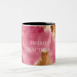 Caneca De Café Em Dois Tons Cowhide Castanho-Rosa-Castanho