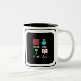 Caneca De Café Em Dois Tons "Cozinha. Comer. Beba. Blog." Caneca em Dois Tons