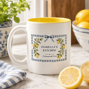 Caneca De Café Em Dois Tons Cozinha Limão Mediterrâneo Italiano Nome Personali