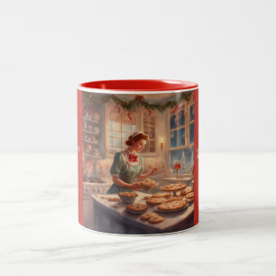 Caneca De Café Em Dois Tons Cozinha vintage dos anos 50 assando tortas de Nata
