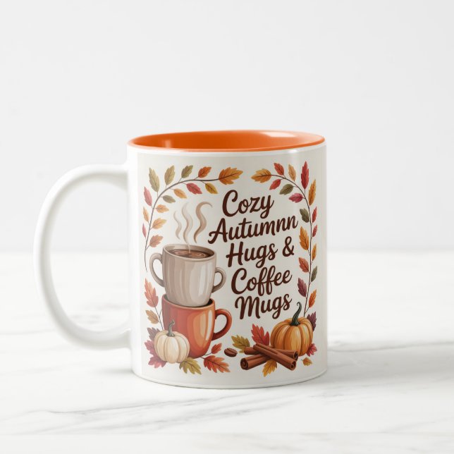 Caneca De Café Em Dois Tons Cozy Autumn Hugs and Coffee mugs leaves (Esquerda)