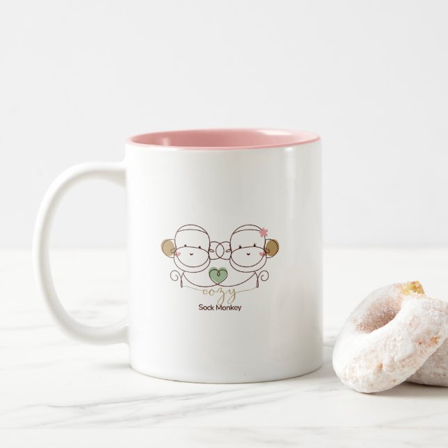 Caneca De Café Em Dois Tons Cozy Sock Monkey  (Com Donut)