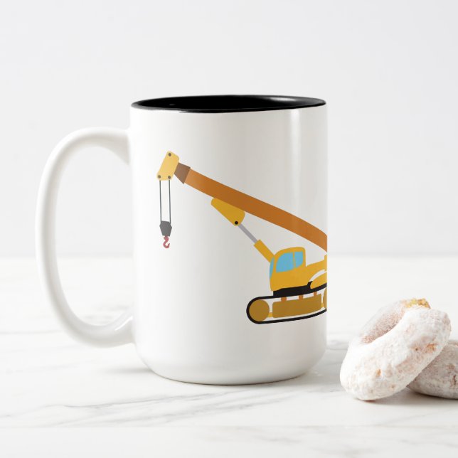 Caneca De Café Em Dois Tons Crane Construction Truck (Com Donut)
