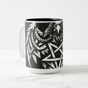 Caneca De Café Em Dois Tons Cráneo Pentagrama Tribal por BurnsInhell