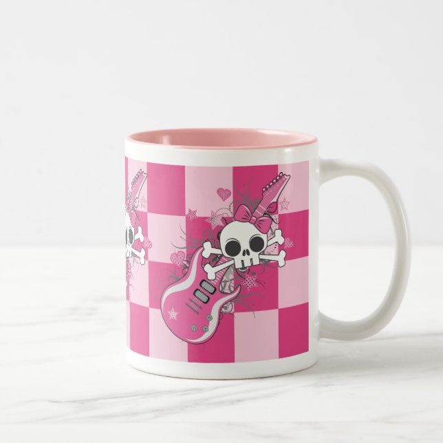 Caneca De Café Em Dois Tons Crânio bonito com violão rosa (Direita)