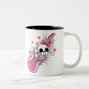 Caneca De Café Em Dois Tons Crânio bonito com violão rosa