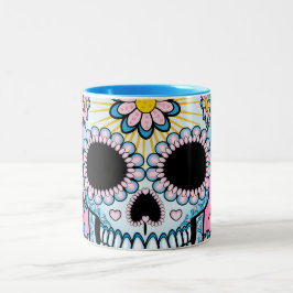Caneca De Café Em Dois Tons Crânio colorido do açúcar