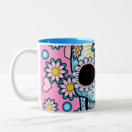 Caneca De Café Em Dois Tons Crânio colorido do açúcar