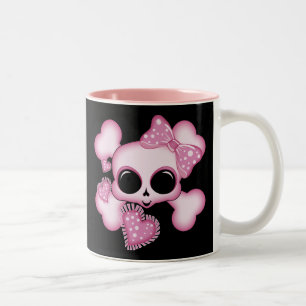 Caneca De Café Em Dois Tons Crânio cor-de-rosa bonito