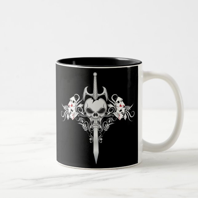 Caneca De Café Em Dois Tons Crânio da espada - preto (Direita)