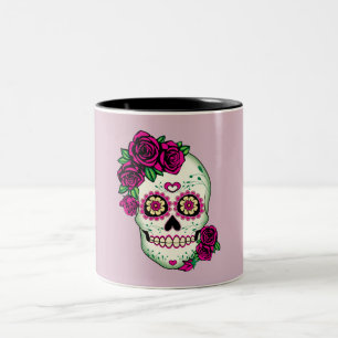 Caneca De Café Em Dois Tons Crânio de Açúcar com Rosas