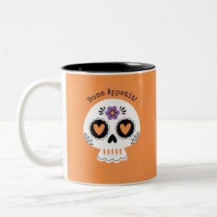 Caneca De Café Em Dois Tons Crânio de Açúcar de Halloween