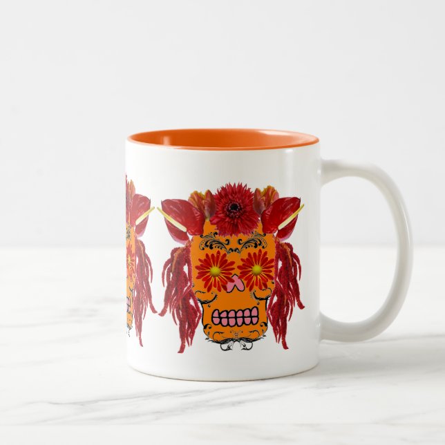 Caneca De Café Em Dois Tons Cranio de Açúcar Floral (Direita)